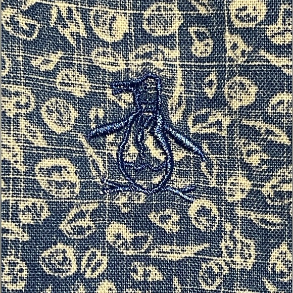 Original Penguin Men’s Short Sleeve Button Up Shirt Blue White Pattern Medium - Picture 4 of 5